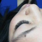 Close-up of eyelash extensions on closed eye